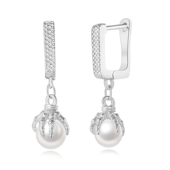 1 Pair Unisex Stud Earrings Claw Faux Pearl Jewelry Hip Hop Screw Texture Stud