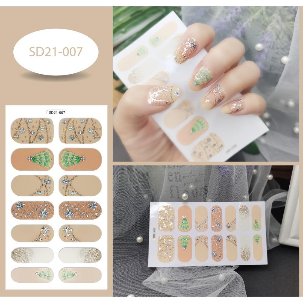 14 peças/folha Cobertura total Manicure Natal Floco de neve Árvore de Natal Unhas postiças Acabamento Manicure Adesivos