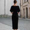 Work Dress for Women Boat Neck Batwing Half Sleeve Pencil Sheath Dress Formal Business Office Midi Dress
