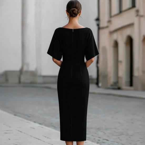 Work Dress for Women Boat Neck Batwing Half Sleeve Pencil Sheath Dress Formal Business Office Midi Dress