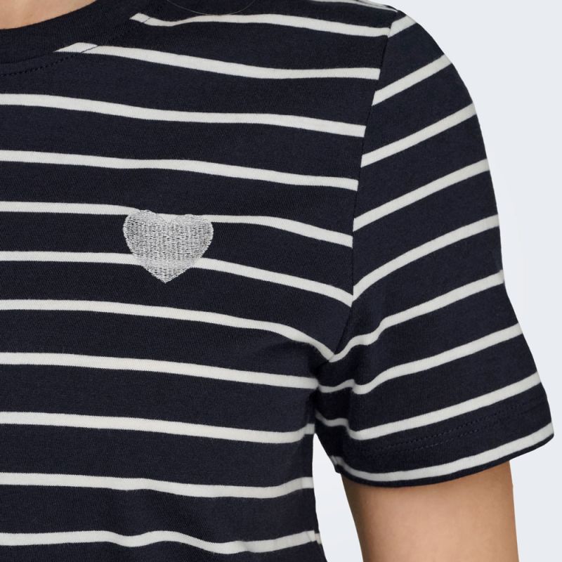 Tee shirt coton bio Liva marinière avec coeur argenté Femme ONLY