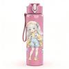 1PC Soft Watercolor Cute Girl Character Pattern 750ml Color Plastic Sports Water Bottle Leakproof Flip Straw Lid Suitable for Sports Office Home Use