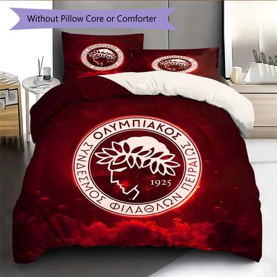 Ropa de cama con patrón del Olympiacos Football Club Decoración del hogar Regalo de cumpleaños (1 * funda nórdica + 2 * fundas de almohada, sin núcleo)