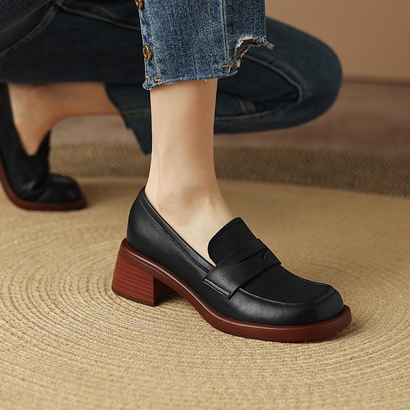 Nouvelle Mode Chaussures Femme en Cuir Véritable Mocassins Décontractés à Enfiler Escarpins Confortables Chaussures à Plateforme Bout Rond Talons Chaussures Femme