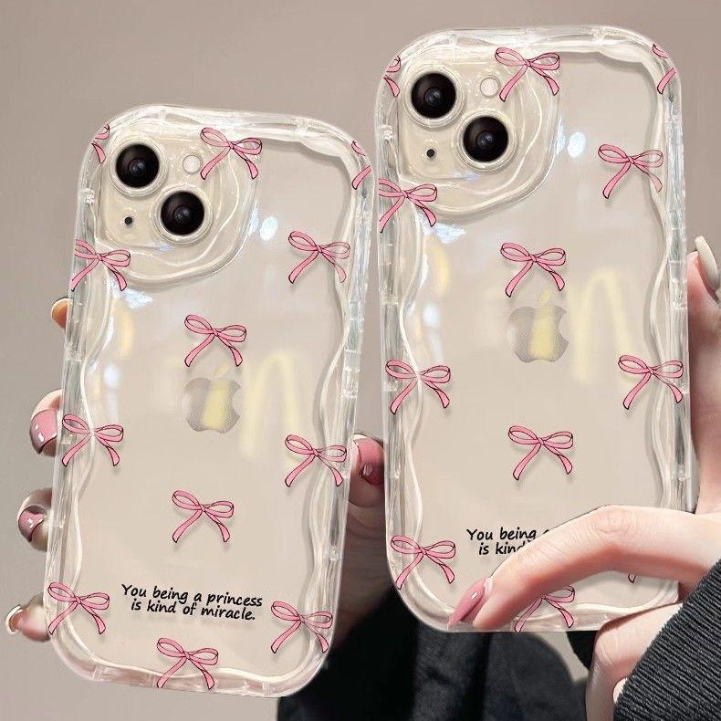 Bowknot Phone Case for IPhone 16 Pro Max 15 14 13 12 11 Plus Shockproof Transparent Soft Cover Protection Back Cover Bumper
