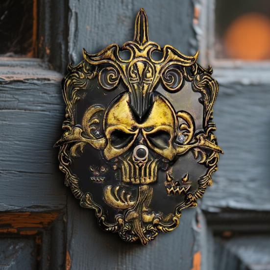 Halloween Skull Doorbell Decoration Spooky Skeleton Door Bell with Light Up Eyeball for Haunted House Party Decor