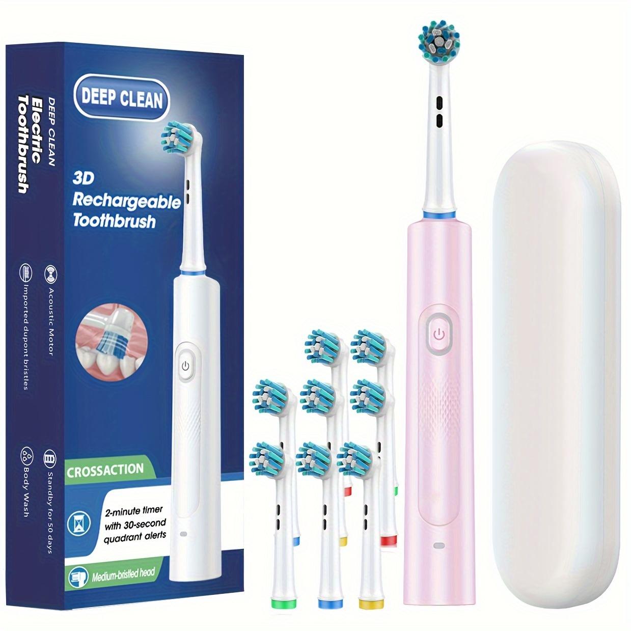 

Sonic Toothbrush - 8-головкова електрична обертова щітка з футляром для подорожей, режимом швидкого очищення, зарядкою через USB, дизайном, що не ковзає, і ніжною нейлоновою щетиною рожевий