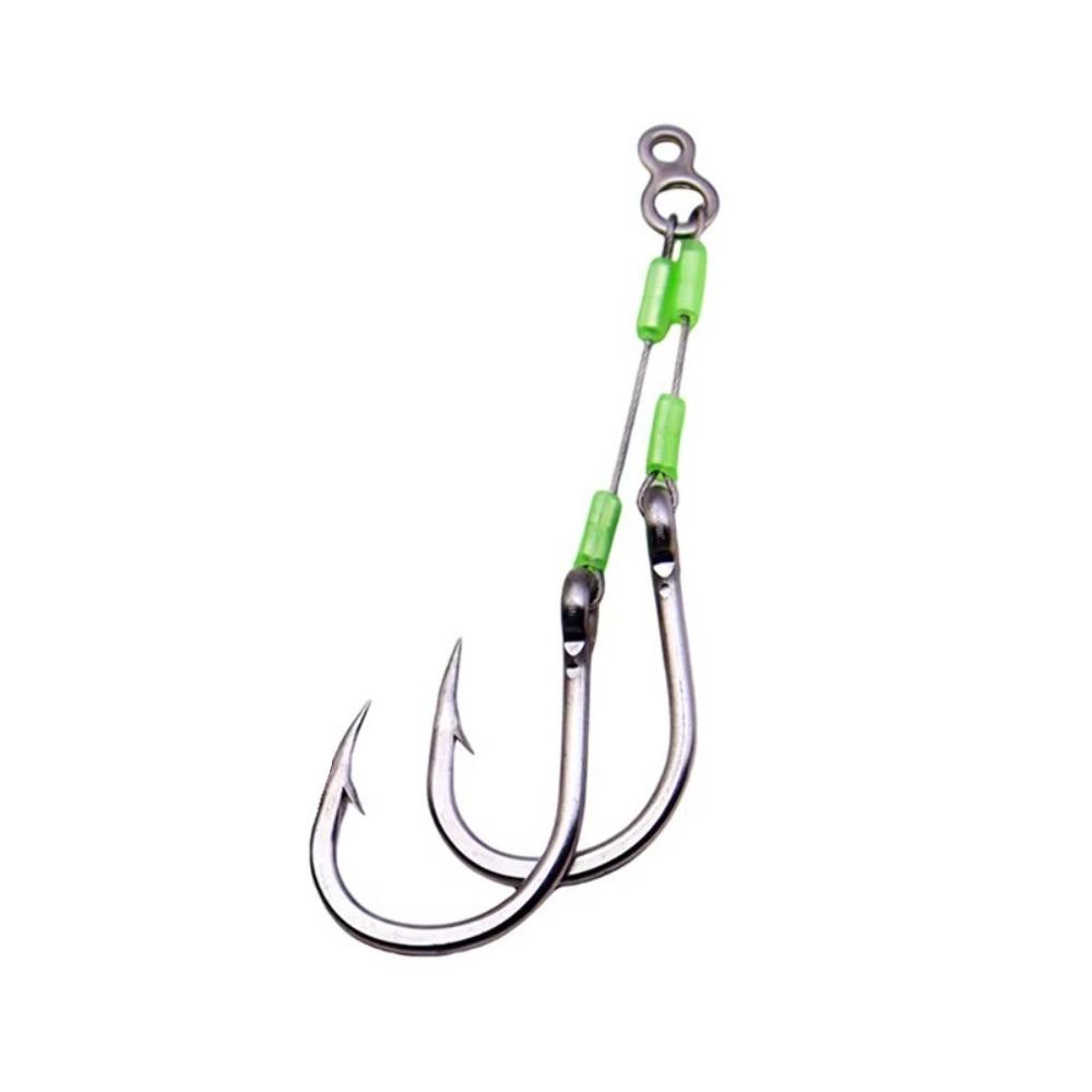 

3/0-10/0 Sizes Twin Assist Hooks Luminous Feature Luminous Saltwater Fishhook Saltwater Fishing 5/0#-luminous