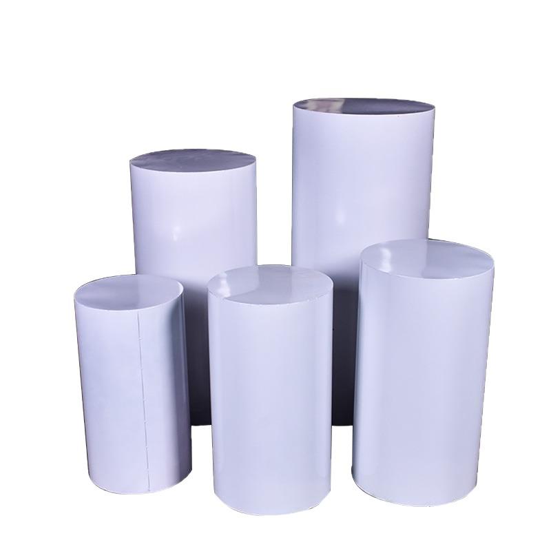Set Decorativo Cilindri Rotondi in Ferro Bianchi per Tavolo Dessert Matrimonio e Compleanno – 5 Pezzi