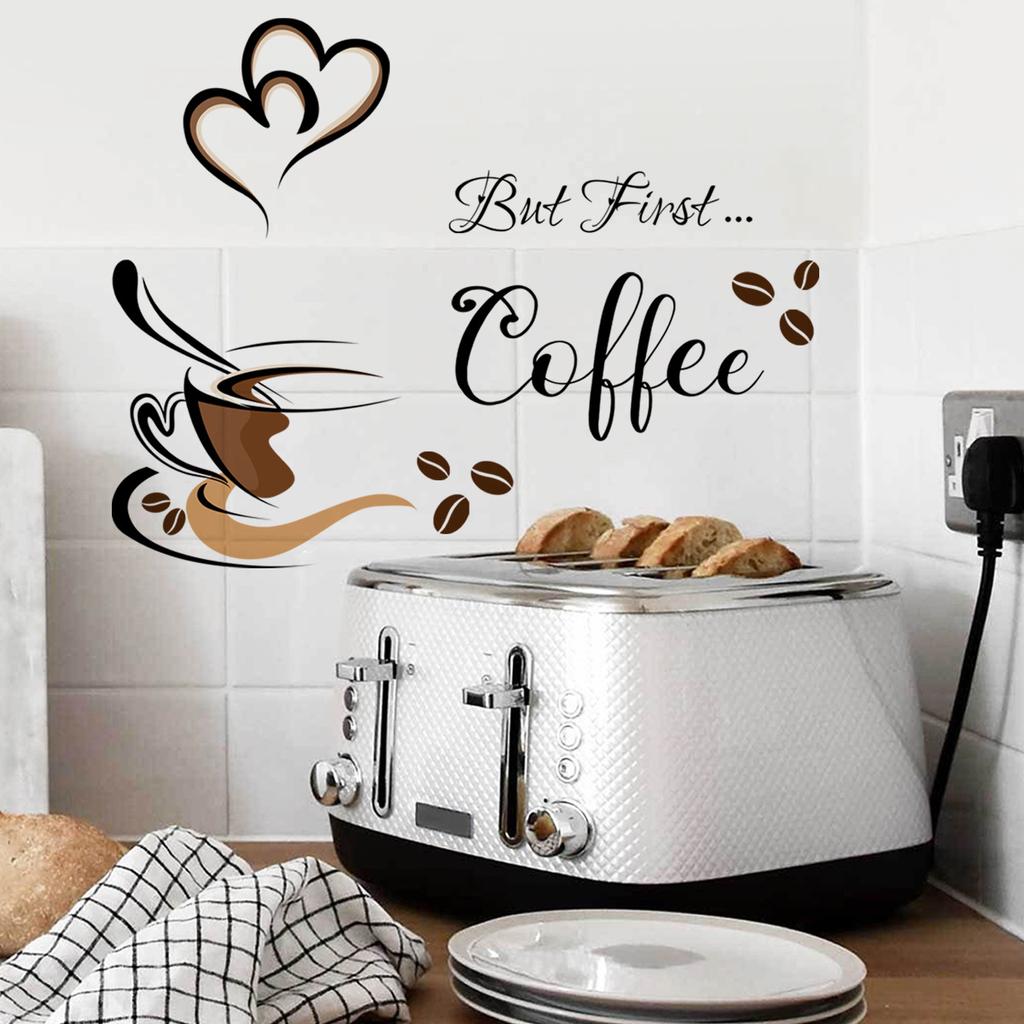 Adesivo Murale Tazza Da Caffè - Decorazione Da Parete Per Cucina, Bar E Ristorante - 31x18,7 Cm - Rimovibile In PVC