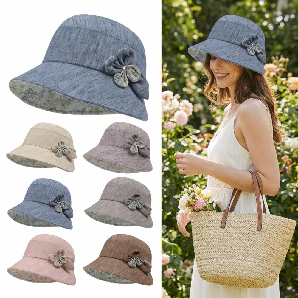 New Wide Brim Bucket Hat Flower Design Foldable Sun Hat Breathable Fabric Wide Brim Hat Outdoor Activities