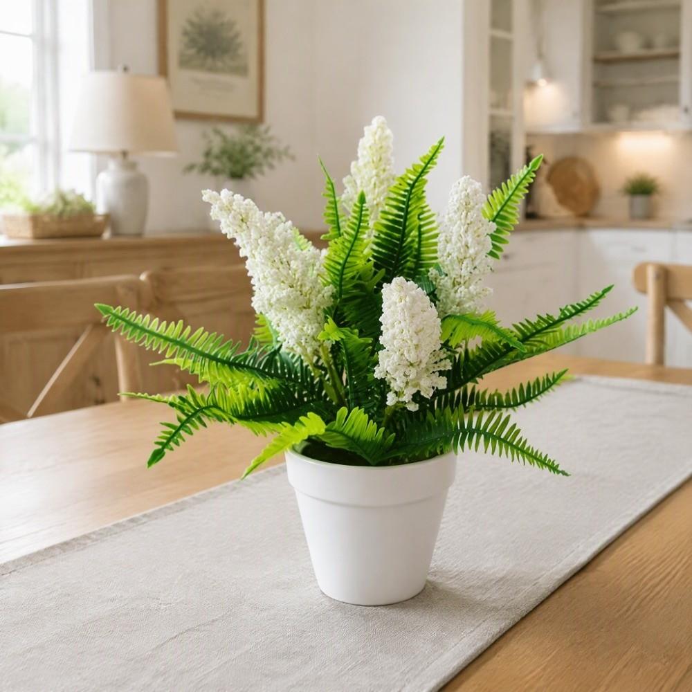 with Flowerpot Simulation Fern Leaves Plastic Faux Lavender Flower Home Decoration