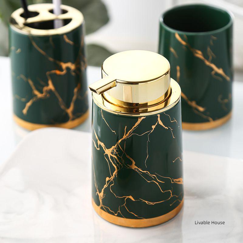 Marbling Ceramic Bathroom Accessories Set Toiletries Wash Set Mouth Cup Lotion Bottle Toothbrush Holder Soap Dish Bathroom Suppl