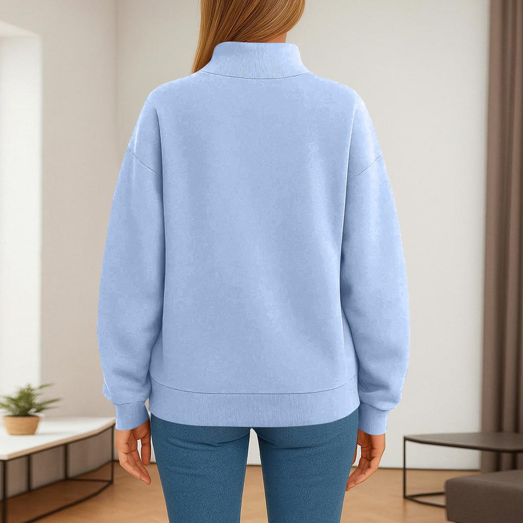 Women's Fashionable Casual Color Round Neck Long Sleeved Pullover Loose Sports Shirt Sweatshirt Top
