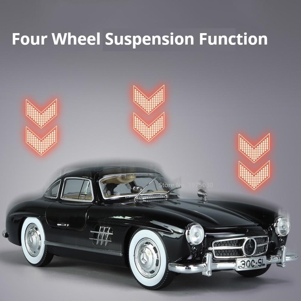 1/24 Benz 300SL Toy Car Model Alloy Diecast with Pull Back Sound and Light Simulation Toy Vehicles Models Boy Birthdays Collect Gifts