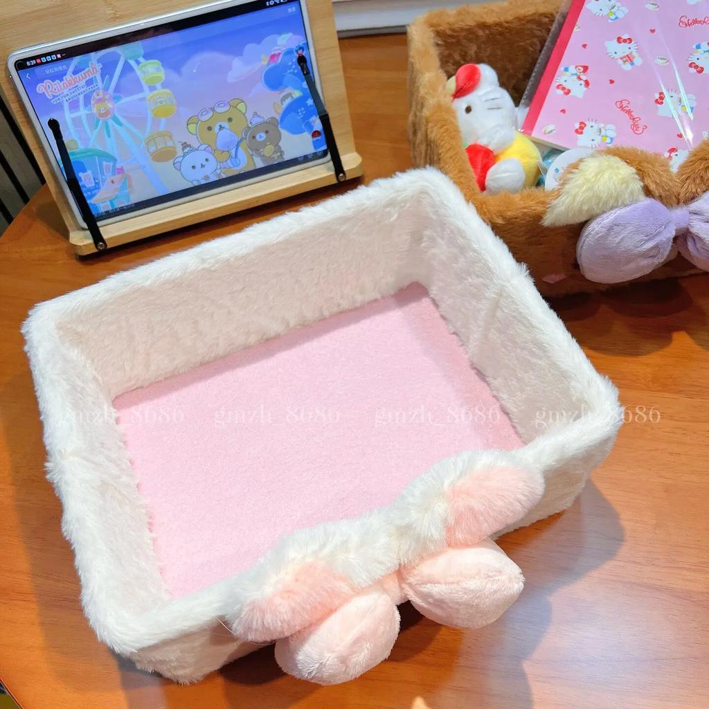 Soft Fluffy Rilakkuma Style Plush Storage Box Cute Bear Desk Organizer Adorable Storage Basket Korilakkuma Girls Room Decor Gift