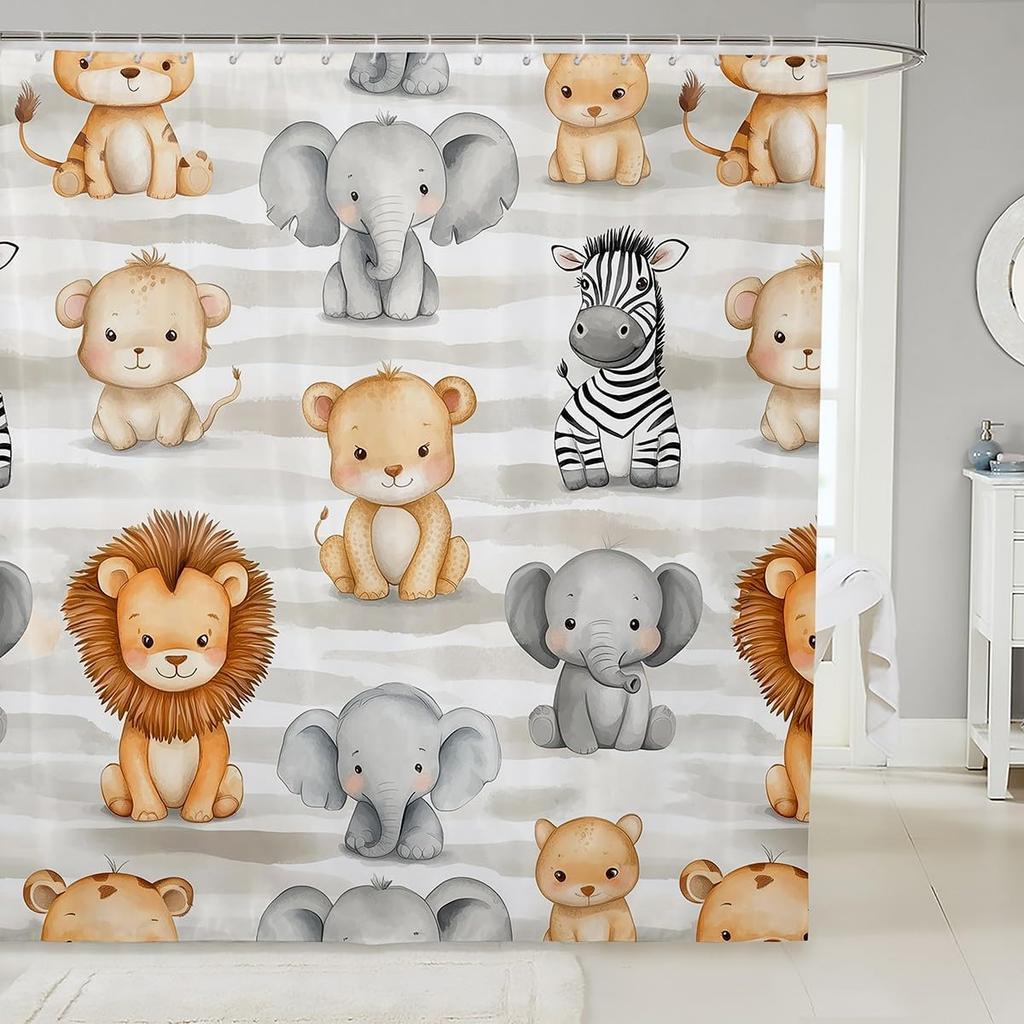 Cartoon Pig Shower Curtain Leopard Bow Bath Curtain for Boys Girls Teens Lovely Animal Cheetah Bathroom Shower Curtain Set