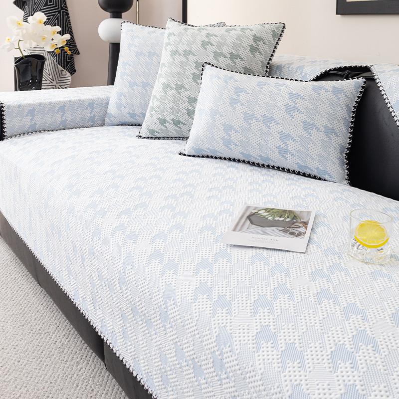 Funda   Summer Home Cool Feeling Slipcover Non-slip Ice Silk Houndstooth Sofa Cushion Couch Sofa Cover