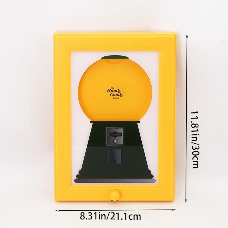 1pc Modern Square Plastic Candy Dispenser Gumball Machine in Frame Manual Operation, No Batteries Needed, Wall Mountable or Tabletop for Candies