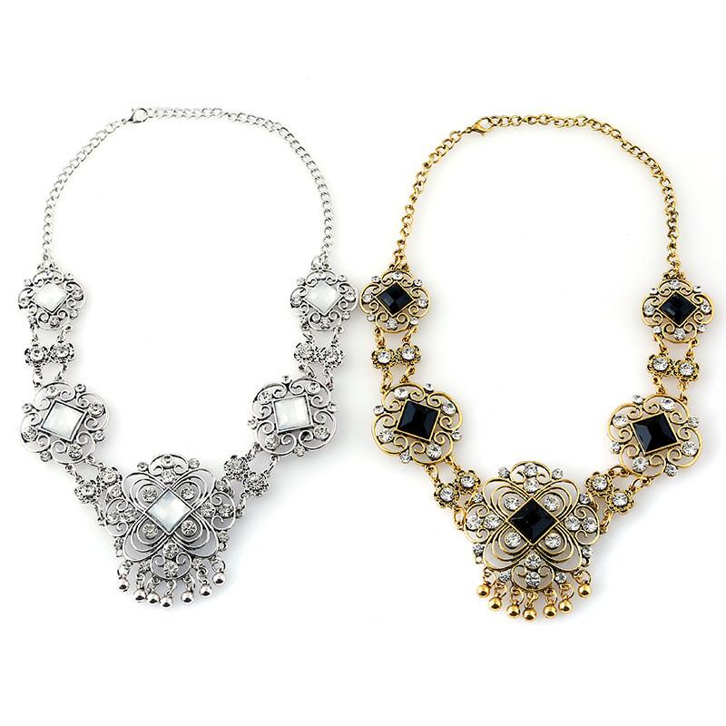 Vintage European Alloy Geometric Necklace With Rhinestone Embellishments For Unisex Gift Occasions