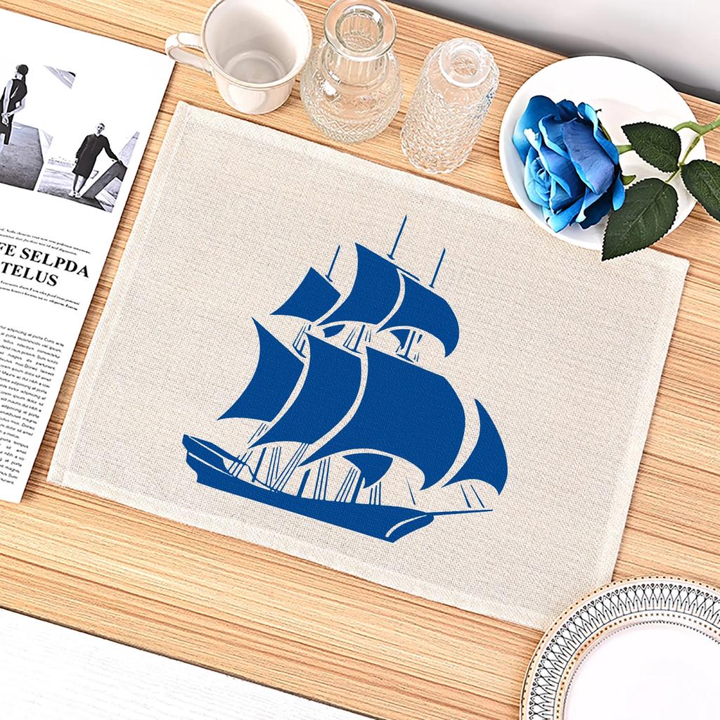 Blue Sea Creatures Theme Table Pad  Placemat Kitchen Heat Insulation Durable For Dining Coaster Bowl Cup Mat Decor