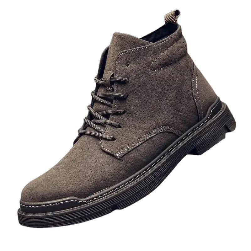 Men's Autumn/Winter Lace-up High-top Velvet Martin Boots - Casual Flat Bottom Trendy Style