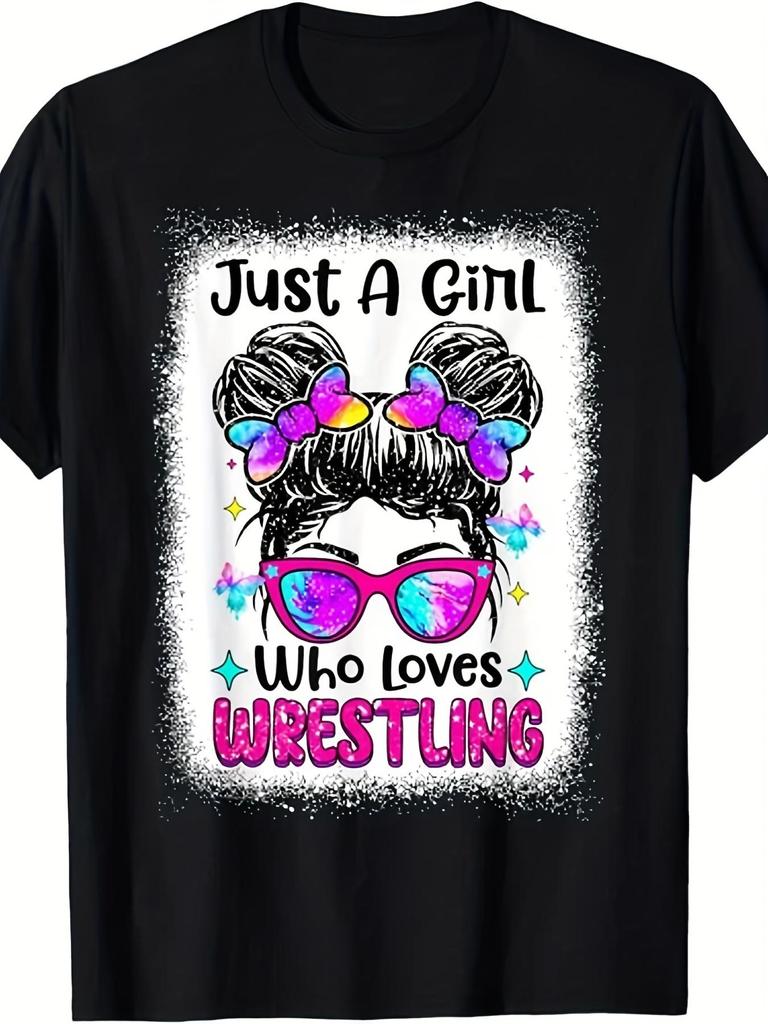 Unisex Just a Girl Who Loves Wrestling T-shirt - Vintage Female Wrestler Graphic Short-sleeve Shir