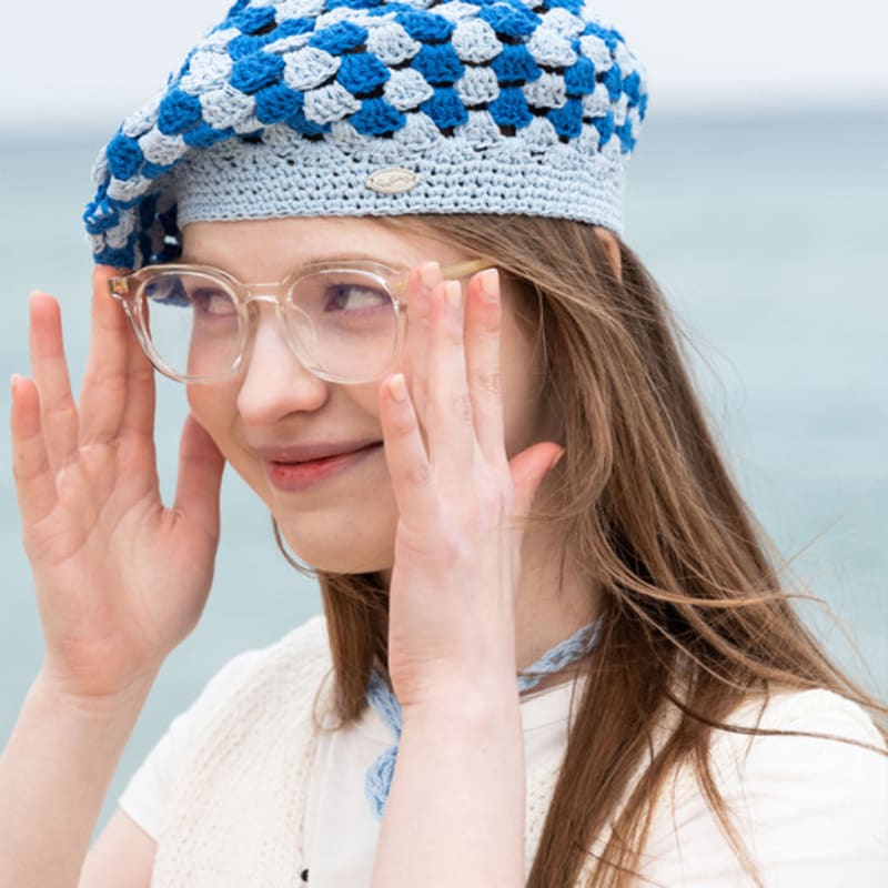 Slowslowly No.138 / Fruits Crochet Beret _ Blue (Fruit Bucket Hat Crochet Knit Beret)