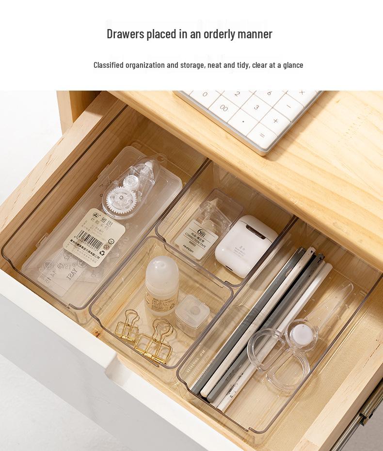Transparent Desk Organizer with Compartments - Thickened Plastic Drawer for Small Items Storage