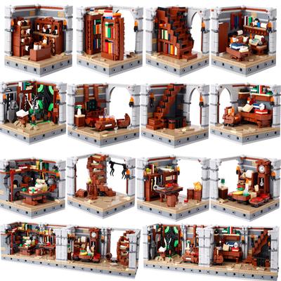 MOC Medieval Construct Acessórios Blocos de Construção Vista da Rua Casa Mobiliário Livraria Mesa Cozinha Mapa Tijolos Amigo Brinquedo Presente