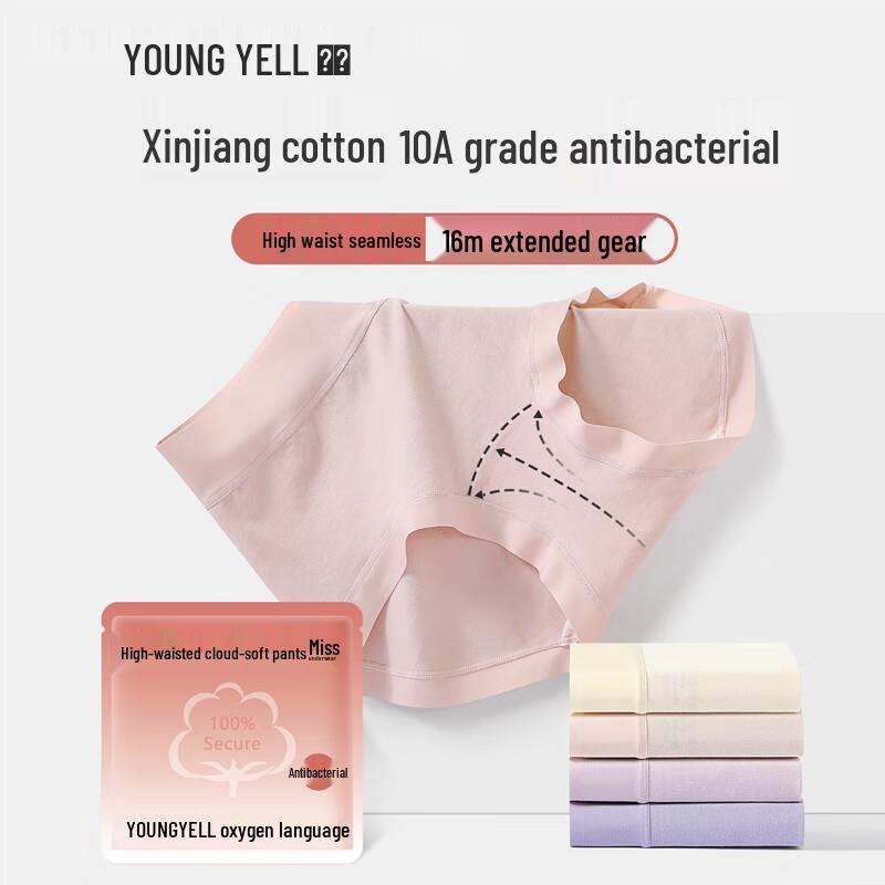 YOUNGYELL Women's High Waist 95% Cotton Seamless Antibacterial Briefs 3-Pack