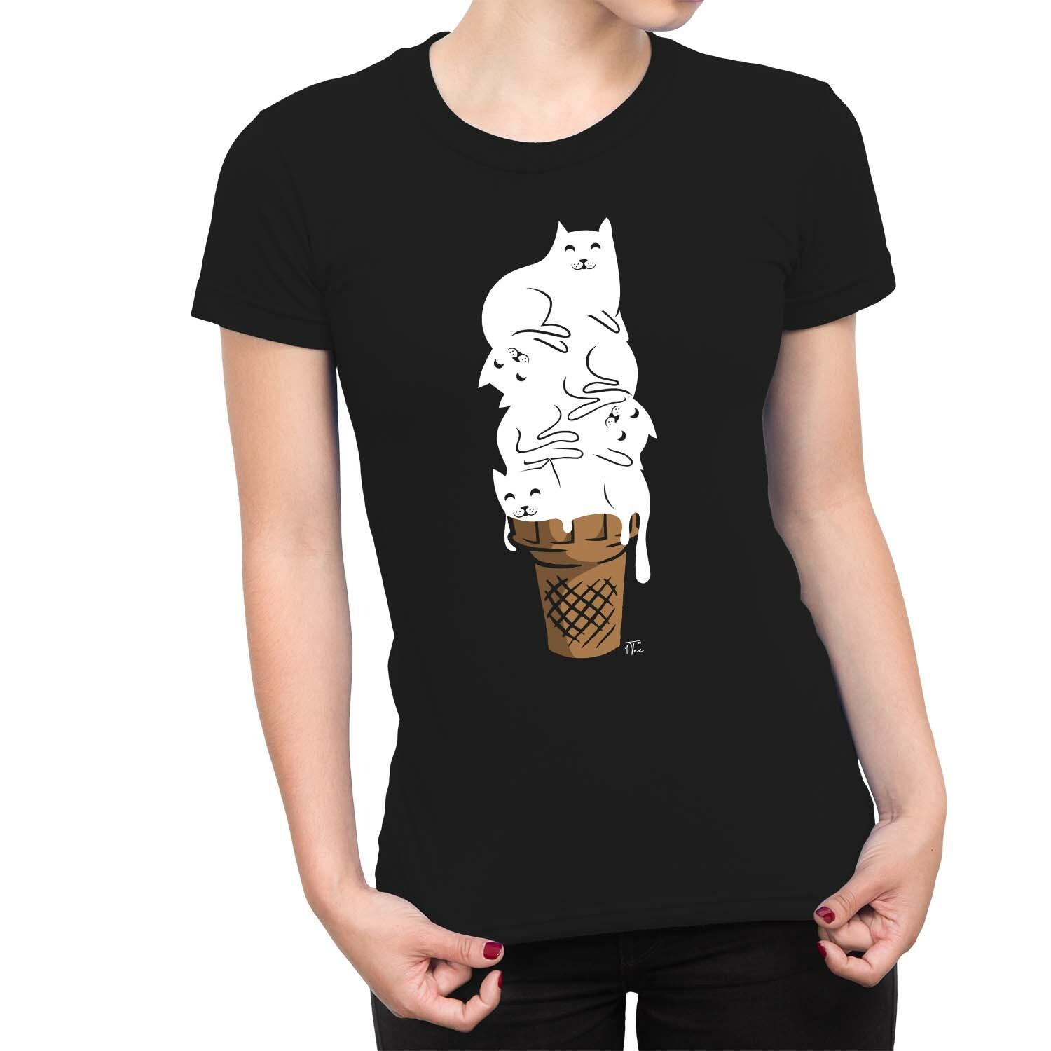 1Tee Womens Cat Ice Cream T-Shirt M