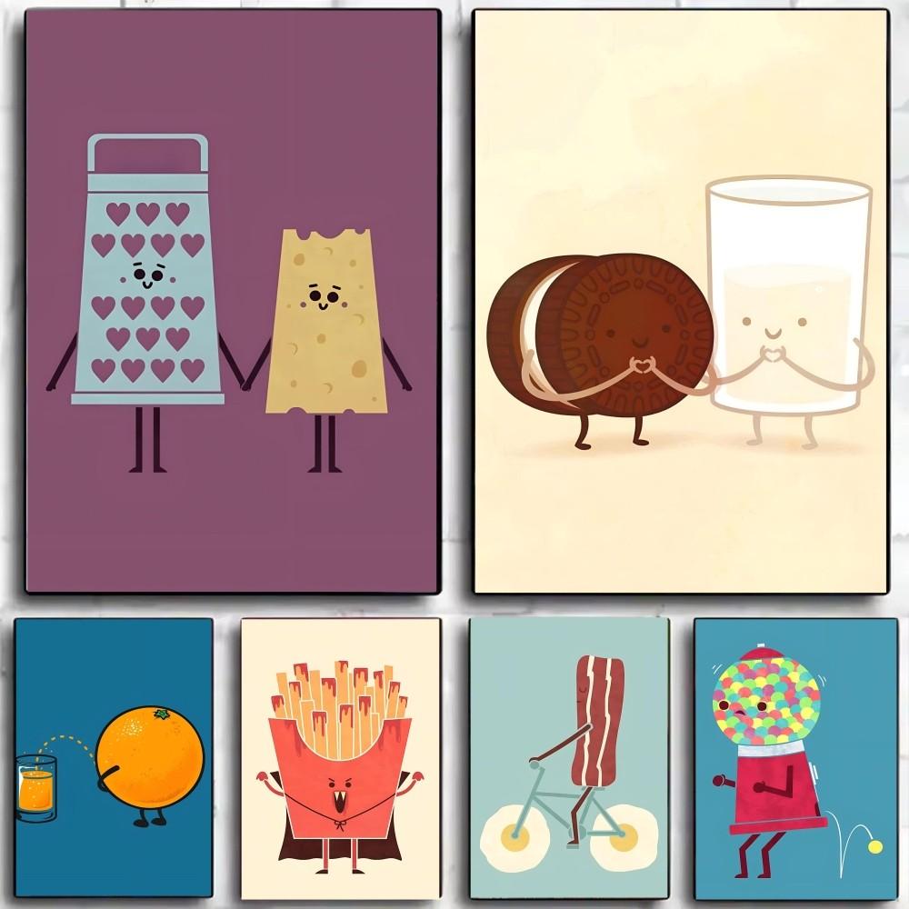 1pc Hot Modern Simplicity Cartoon Funny Food Fancy Poster HD Posters Home Room Bar Cafe Decor Art Wall Painting Picture