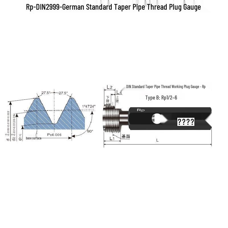 German Taper Pipe Thread Gauge Set: R1/8, 1/4, 3/8, 3/4 DIN2999 Ring & Plug