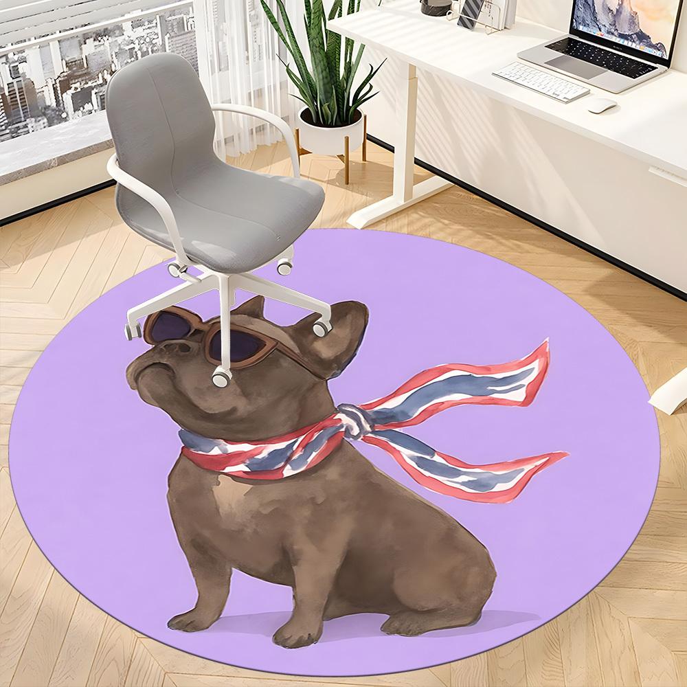 1pc Pug, Sunglasses Office Round Rug, Non-slip, Soft and Durable Office Rug for Interior Decoration, Perfect for Office, Beautiful Decoration yy260323