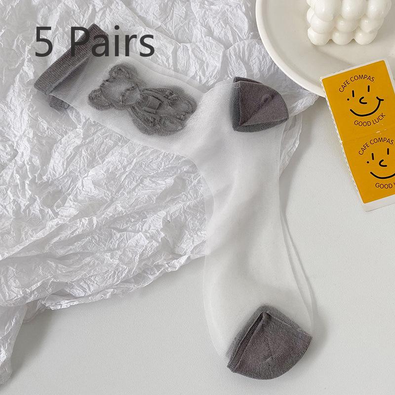 

5 пар женских летних модных новых тонких симпатичных носков-труб 5 Pairs темно серый