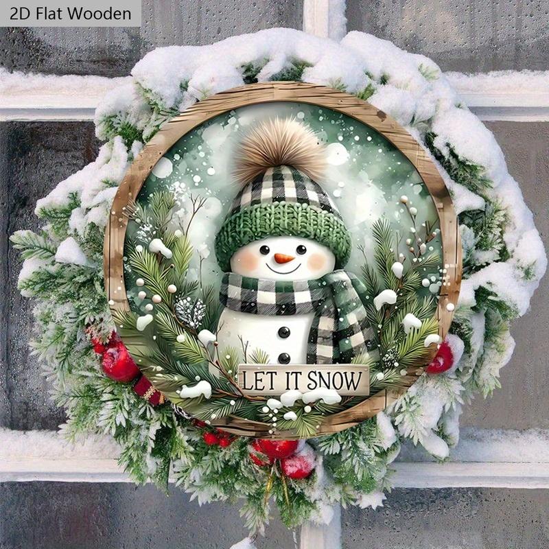 Wooden Christmas Sign with Buffalo Plaid & Snowman Pattern - Navidad Round Sign for Front Door Wall Hanging Decor - Ideal Christmas Decoration