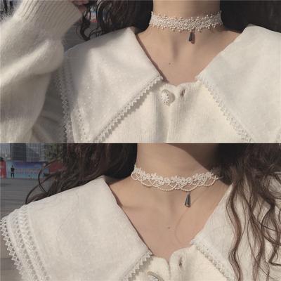 Moda Beyaz Püskül Dantel Gerdanlık Kolye Bayanlar Retro Seksi Dantel El Yapımı Klavikula Zincir Kolye Kızlar Boyun Takı
