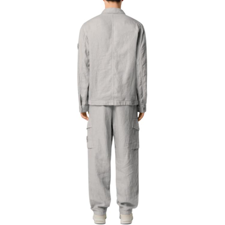 STONE ISLAND Solid Color Button Long Sleeve Shirt Men Shirts Gray White K1S151200010S00F8-V0064