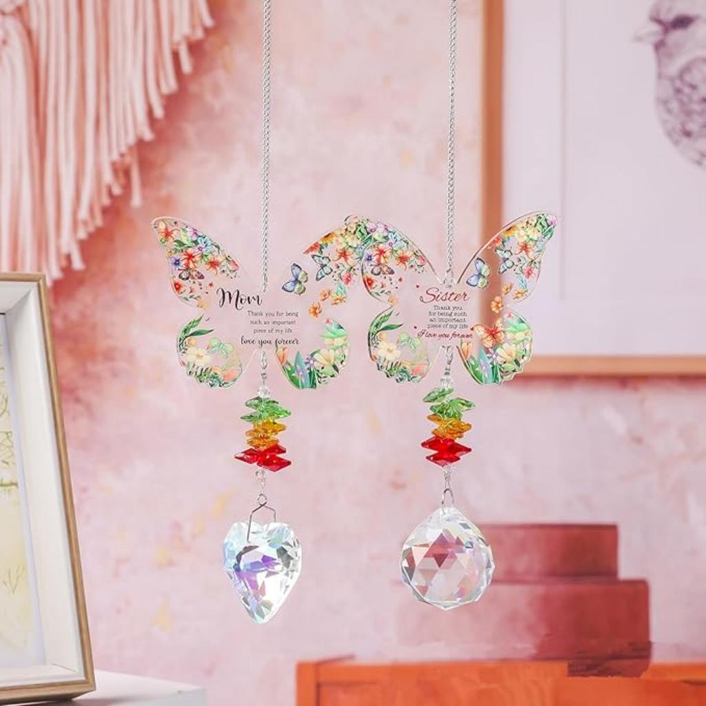 Kryształowy łapacz słońca motyl prezenty dla mamy, prezenty urodzinowe dla siostry, prezenty dla mamy od córki syna dla mamy Dzień Matki Święto Dziękczynienia wisząca ozdoba