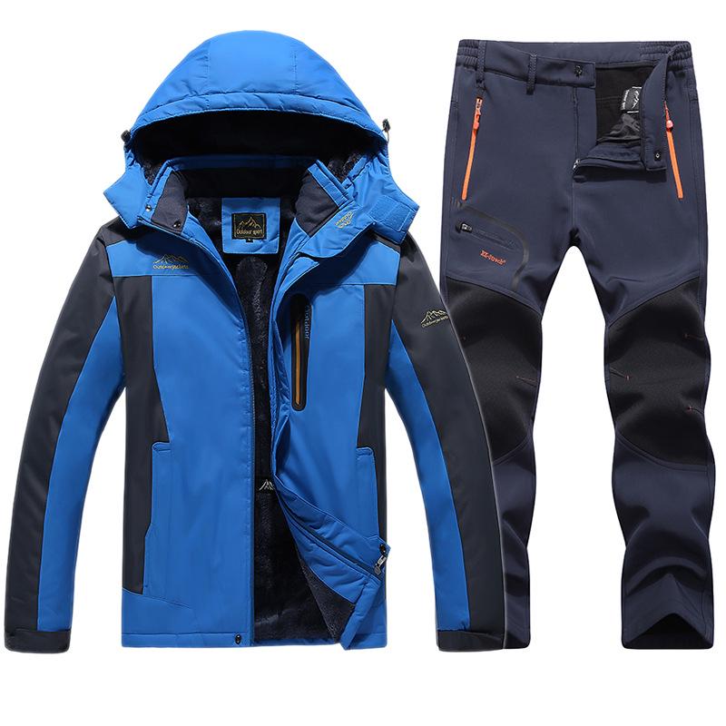

Мужской зимний костюм для альпинизма большого размера с флисовой подкладкой: Ветронепроницаемый, Дождестойкий, Толстый и Теплый. 5XL синий