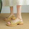 FOREADA Women Slingback Sandals Round Toe Chunky Mid Heels Buckle Platform Ladies Fashion Shoes Summer Beige Yellow 43