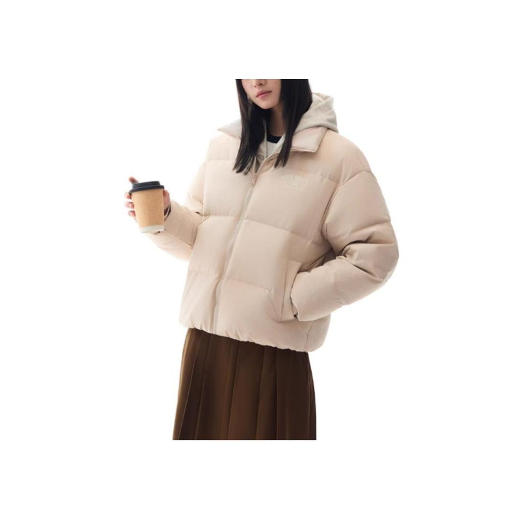 Anta Comfortable Breathable Loose Fit Down Jacket With Letter Zipper Stand Collar Women Outerwear Pink 162448905N-2