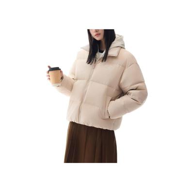 Casaco de Penas Confortável Respirável Corte Solto com Zíper de Letra Gola Alta Feminino Roupa Exterior Rosa 162448905N-2