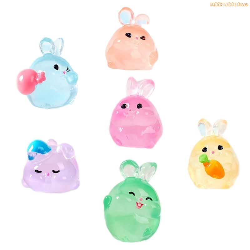 

K1AE Bundle of 6 Resin Rabbit Figurines with Soft Glow Miniatures Rabbit Great Gift for Craft Lovers CN