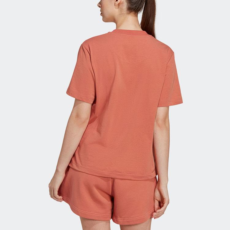 Adidas Truecasuals Regular Sportswear Logo Ribbed Crew Neck Short Sleeve T-Shirt Women Tops Magic-Land-Brown HR9168