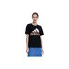 Adidas Large Logo Floral Print Sports Casual Round Neck Short Sleeve Drop Shoulder T-Shirt Women T-Shirt Black HN7754