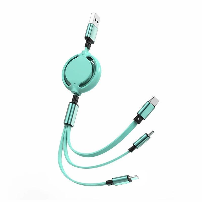 

2025 New 3 in1 Data Cable Fast USB Cable For Huawei Honor Retractable Portable Micro USB Type C Charger Cable For IOS Samsung зелений