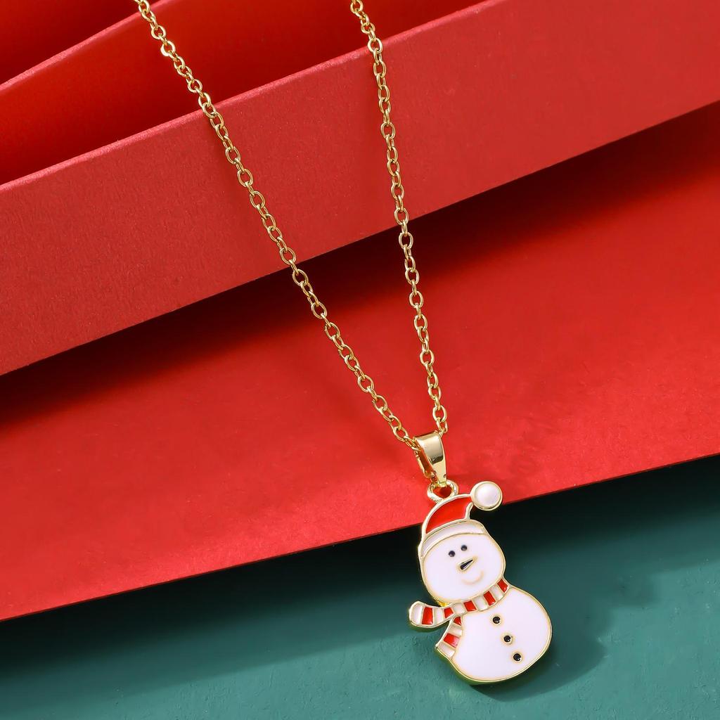 Santa Claus Rhinestone-Enamel Necklace: Light Luxury, Non-Fading Holiday Accessory for Women