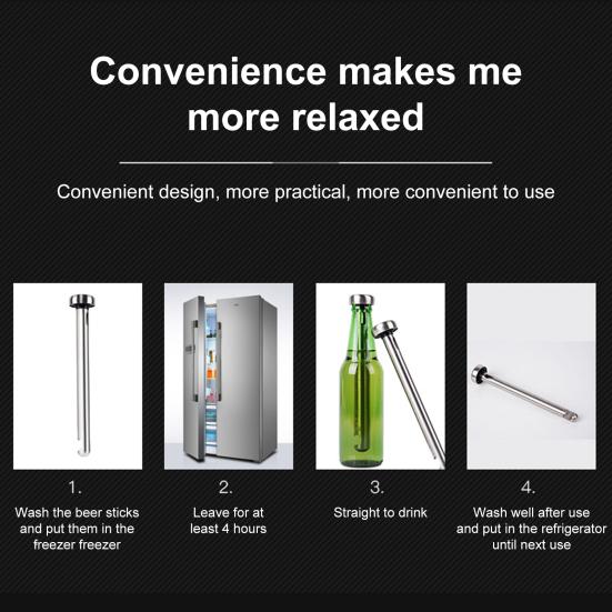 2ks Pivní chladící tyčinka Znovu použitelný materiál Opakovaně použitelné tyčinky na chlazení nápojů Nerezová tyčinka na ledové víno s otvírákem na láhve